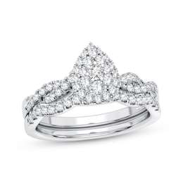 Multi-Diamond Center Pear Bridal Set 1/2 ct tw Round-cut 10K White Gold
