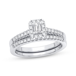 Diamond Bridal Set 1/2 ct tw Emerald & Round-cut 10K White Gold