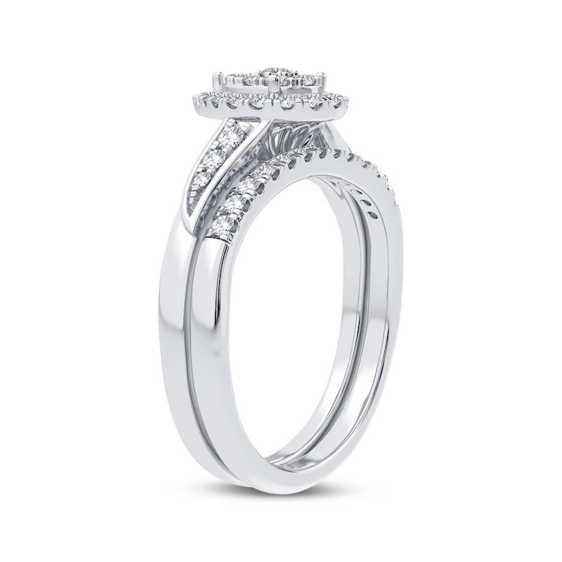 Multi-Diamond Center Pear Bridal Set 3/8 ct tw Round-cut 10K White Gold ...