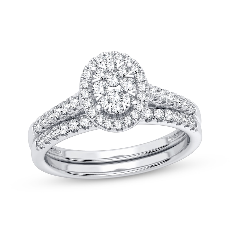 Main Image 1 of Now + Forever Multi-Diamond Center Oval Frame Bridal Set 3/8 ct tw 10K White Gold