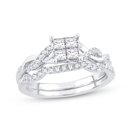 Multi-Diamond Center Bridal Set 1/2 ct tw Princess & Round-cut 10K White Gold