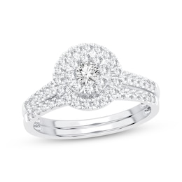 Now + Forever Diamond Halo Bridal Set 5/8 ct tw Round-cut 10K White Gold