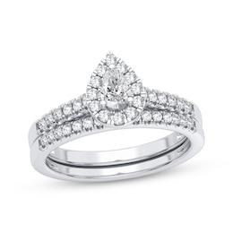 Diamond Bridal Set 1/2 ct tw Pear & Round-cut 10K White Gold