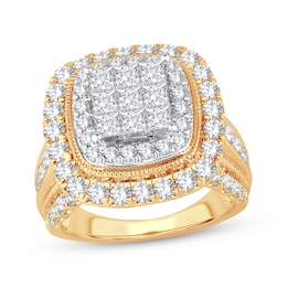 Princess-Cut Diamond Cushion Frame Engagement Ring 3 ct tw 10K Yellow Gold