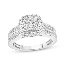 Now + Forever Multi-Diamond Cushion Frame Engagement Ring 1 ct tw 10K White Gold