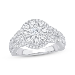 Now + Forever Multi-Diamond Center Halo Engagement Ring 1-1/2 ct tw 10K White Gold