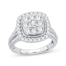 Now + Forever Multi-Diamond Center Cushion Frame Engagement Ring 1-1/2 ct tw 10K White Gold