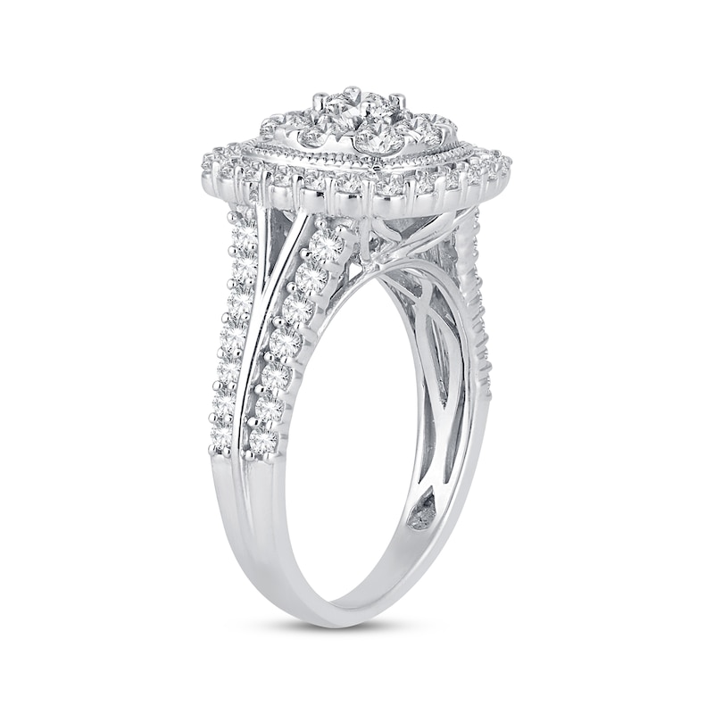 Main Image 2 of Multi-Diamond Center Cushion Frame Engagement Ring 1-1/2 ct tw 10K White Gold