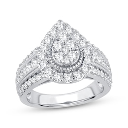 Now + Forever Multi-Diamond Center Pear Frame Engagement Ring 1-1/2 ct tw 10K White Gold