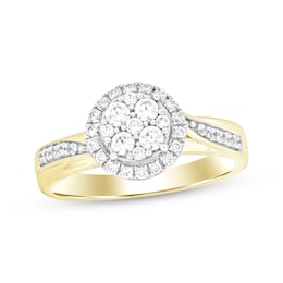 Multi-Diamond Center Engagement Ring 1/3 ct tw Round 10K Yellow Gold