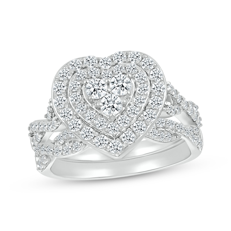 Main Image 1 of Now + Forever Multi-Diamond Center Heart Twist Bridal Set 1-1/5 ct tw 10K White Gold