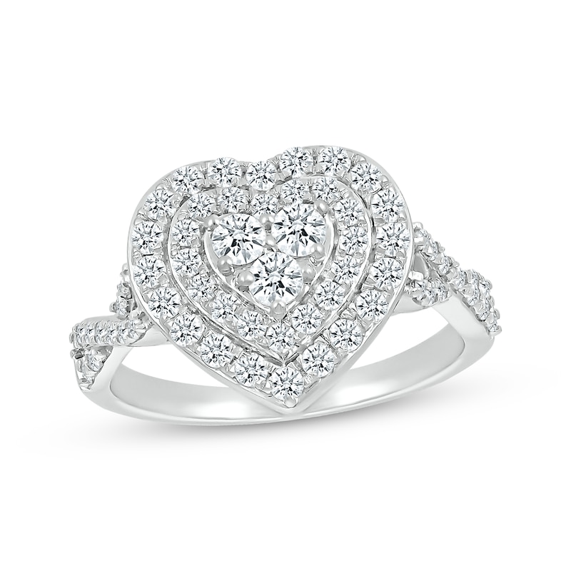 Main Image 3 of Multi-Diamond Center Heart Twist Bridal Set 1-1/5 ct tw 10K White Gold