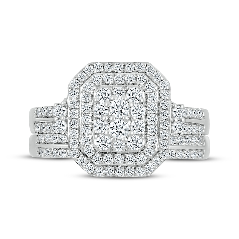 Multi-Diamond Center Octagon Frame Bridal Set 1 ct tw 10K White Gold