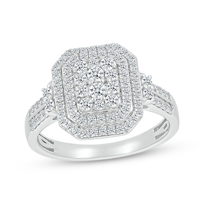 Multi-Diamond Center Octagon Frame Bridal Set 1 ct tw 10K White Gold