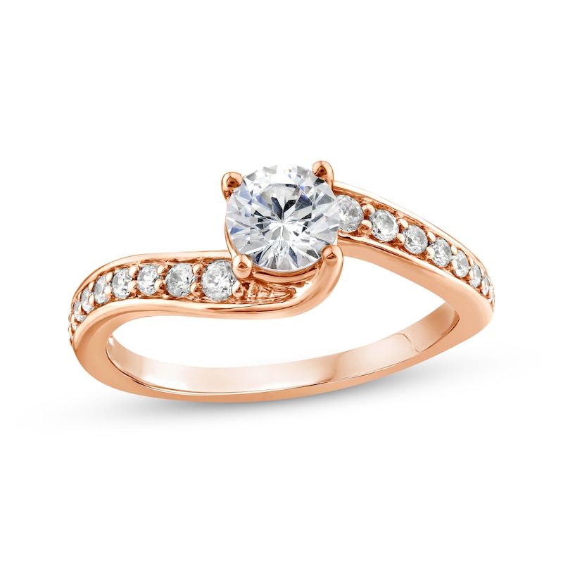 Main Image 1 of Round-Cut Diamond Bypass Engagement Ring 7/8 ct tw 14K Rose Gold