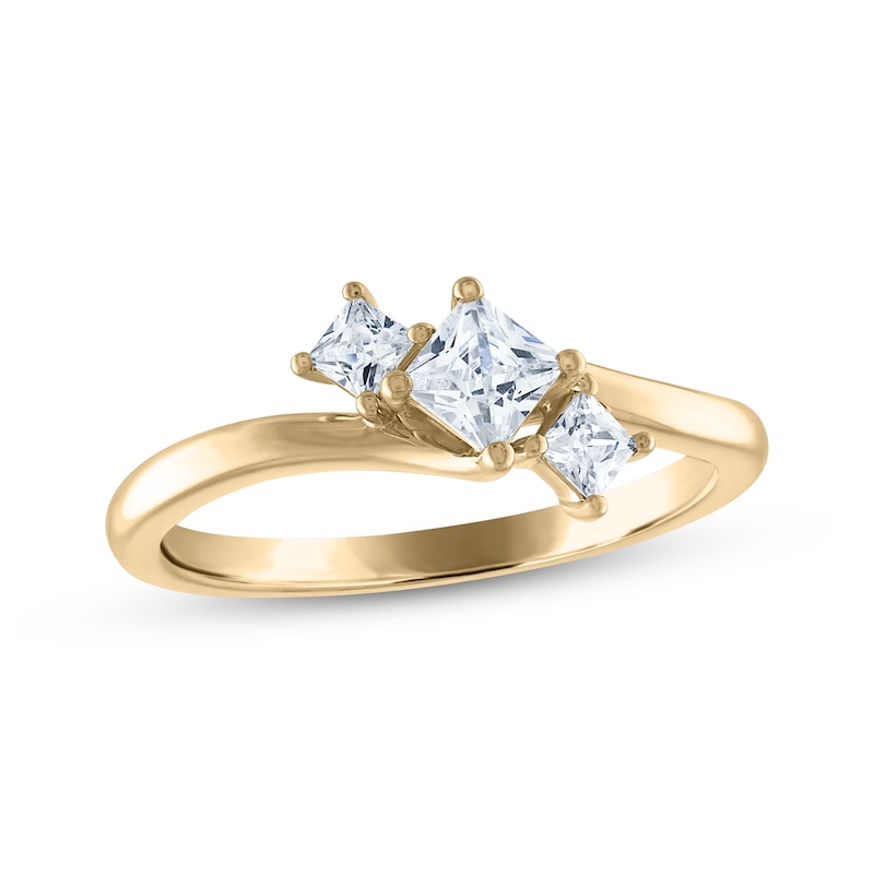 Main Image 1 of Memories Moments Magic Princess-Cut Diamond Three-Stone Engagement Ring 1/2 ct tw 14K Yellow Gold