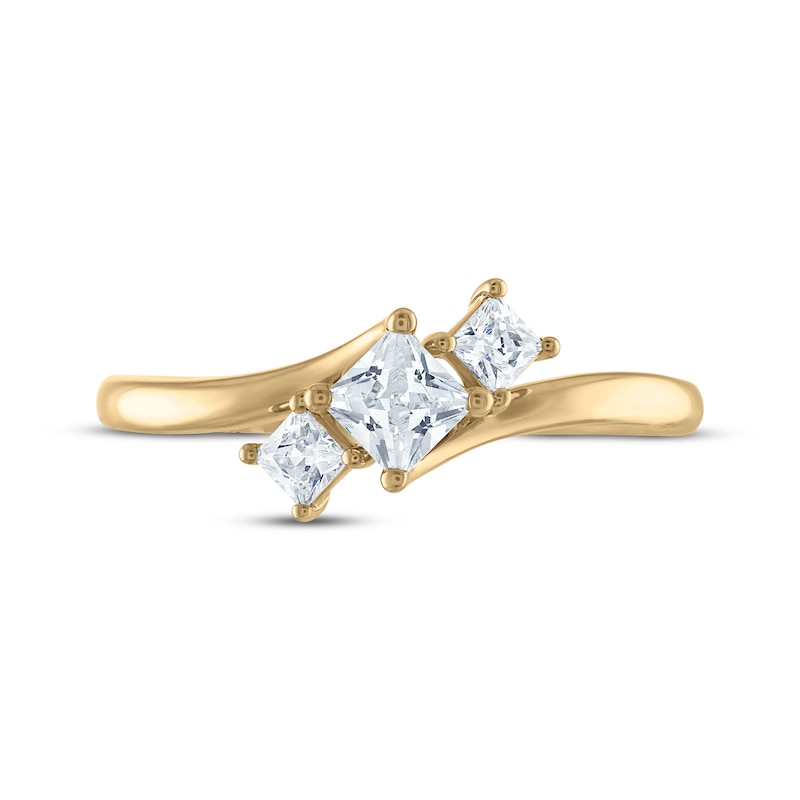 Main Image 3 of Memories Moments Magic Princess-Cut Diamond Three-Stone Engagement Ring 1/2 ct tw 14K Yellow Gold