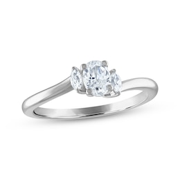 Memories Moments Magic Oval and Marquise-Cut Diamond Three-Stone Engagement Ring 1/2 ct tw 14K White Gold