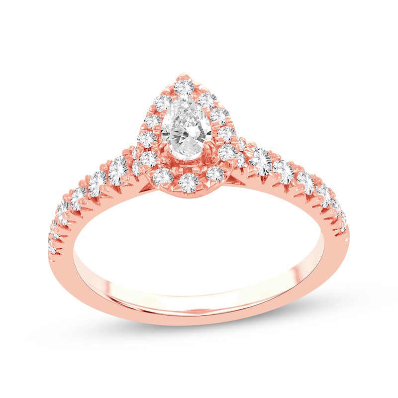 Main Image 1 of Pear-Shaped & Round-Cut Diamond Engagement Ring 3/4 ct tw 14K Rose Gold