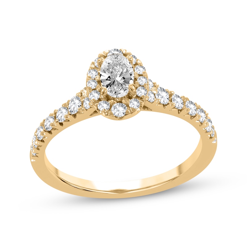 Main Image 1 of Oval & Round-Cut Diamond Engagement Ring 3/4 ct tw 14K Yellow Gold