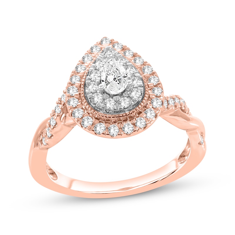 Main Image 1 of Pear-Shaped & Round-Cut Diamond Engagement Ring 5/8 ct tw 14K Rose Gold