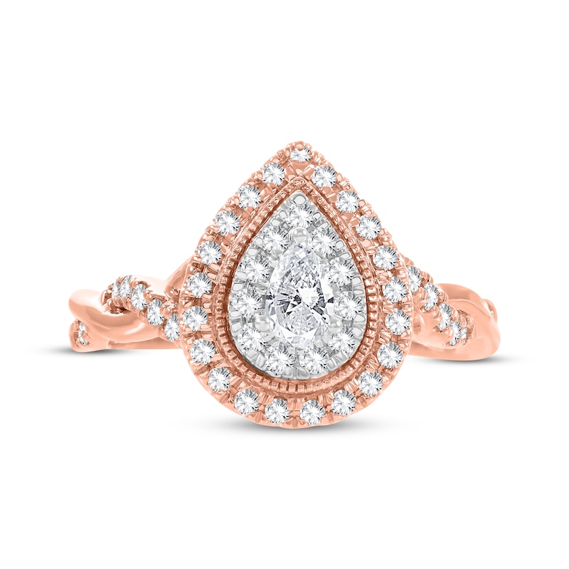 Main Image 3 of Pear-Shaped & Round-Cut Diamond Engagement Ring 5/8 ct tw 14K Rose Gold