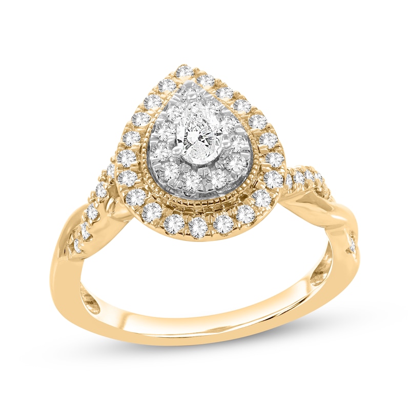 Main Image 1 of Pear-Shaped & Round-Cut Diamond Engagement Ring 5/8 ct tw 14K Yellow Gold