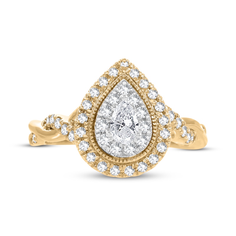 Main Image 3 of Pear-Shaped & Round-Cut Diamond Engagement Ring 5/8 ct tw 14K Yellow Gold