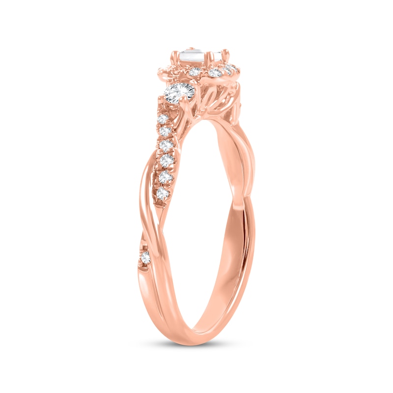 Main Image 2 of Now + Forever Princess & Round-Cut Diamond Three-Stone Engagement Ring 1/2 ct tw 14K Rose Gold