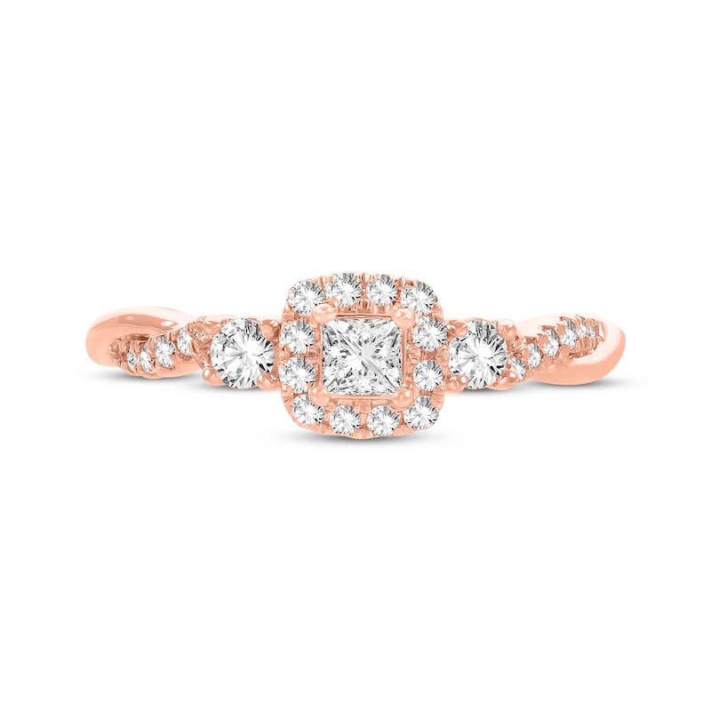 Main Image 3 of Now + Forever Princess & Round-Cut Diamond Three-Stone Engagement Ring 1/2 ct tw 14K Rose Gold