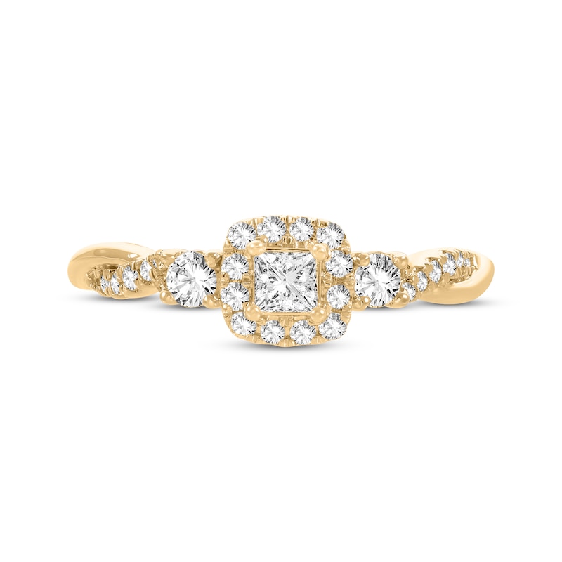 Main Image 3 of Princess & Round-Cut Diamond Three-Stone Engagement Ring 1/2 ct tw 14K Yellow Gold