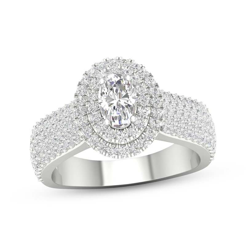 Main Image 1 of Oval & Round-Cut Diamond Engagement Ring 1-1/4 ct tw 14K White Gold