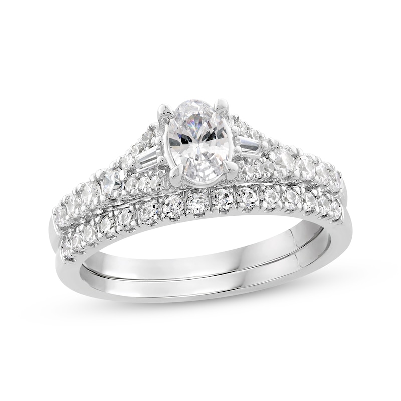 Main Image 1 of Oval, Baguette & Round-Cut Diamond Bridal Set 1 ct tw 10K White Gold