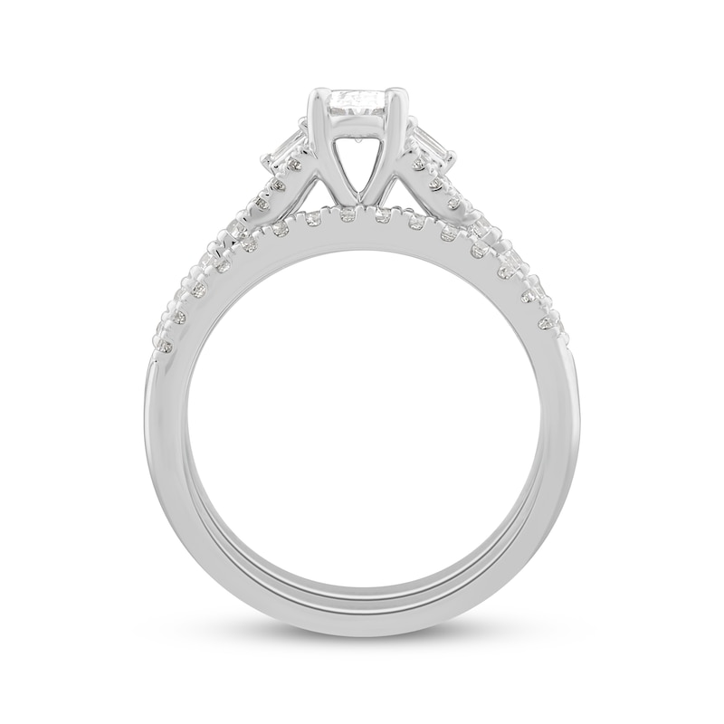 Main Image 3 of Oval, Baguette & Round-Cut Diamond Bridal Set 1 ct tw 10K White Gold