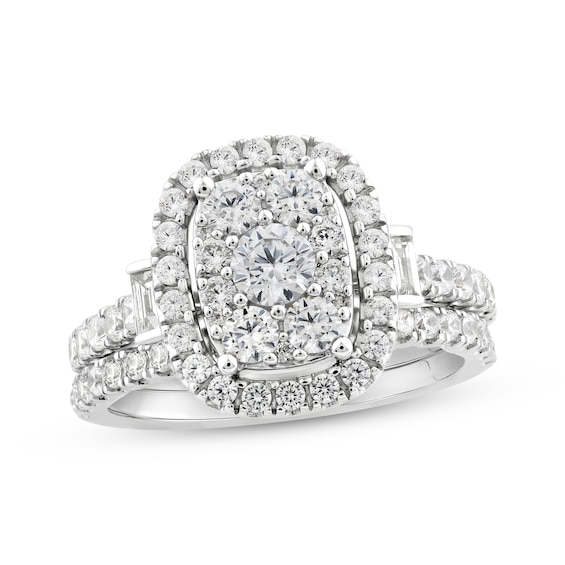 Round & Baguette-Cut Diamond Bridal Set 1-1/2 ct tw 10K White Gold