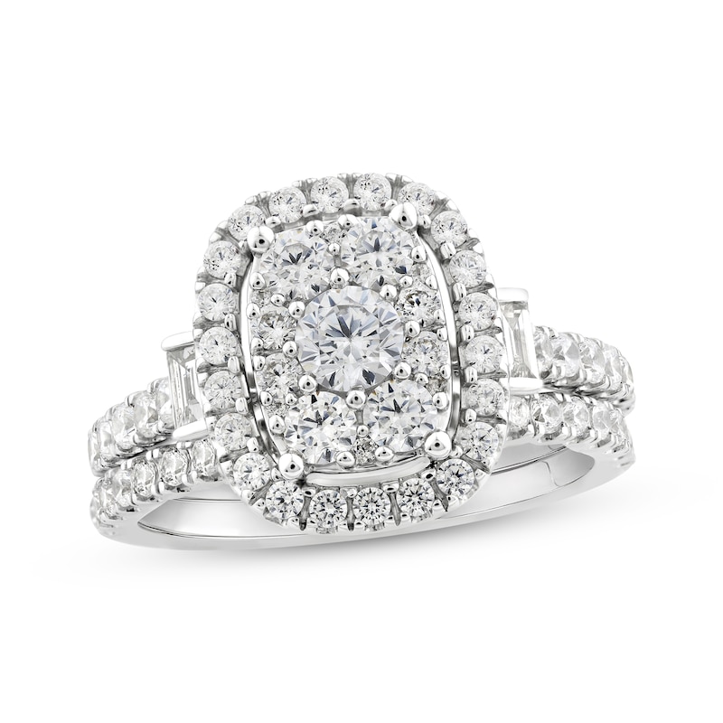 Main Image 1 of Round & Baguette-Cut Diamond Bridal Set 1-1/2 ct tw 10K White Gold