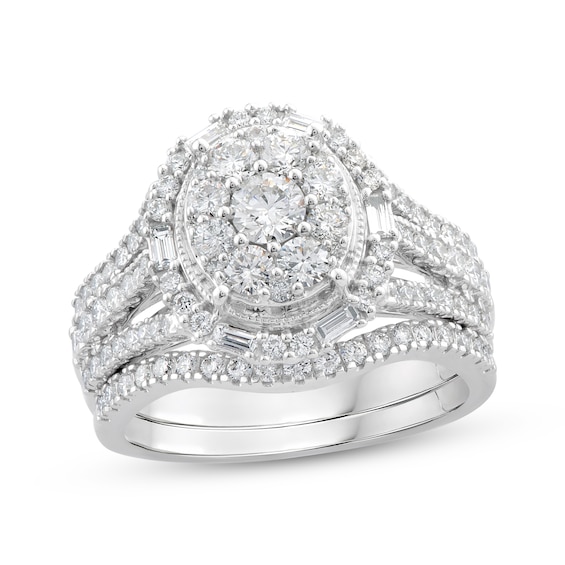 Round & Baguette-Cut Diamond Bridal Set 1-1/2 ct tw 10K White Gold