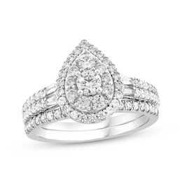 Round & Baguette-Cut Diamond Bridal Set 1 ct tw 10K White Gold