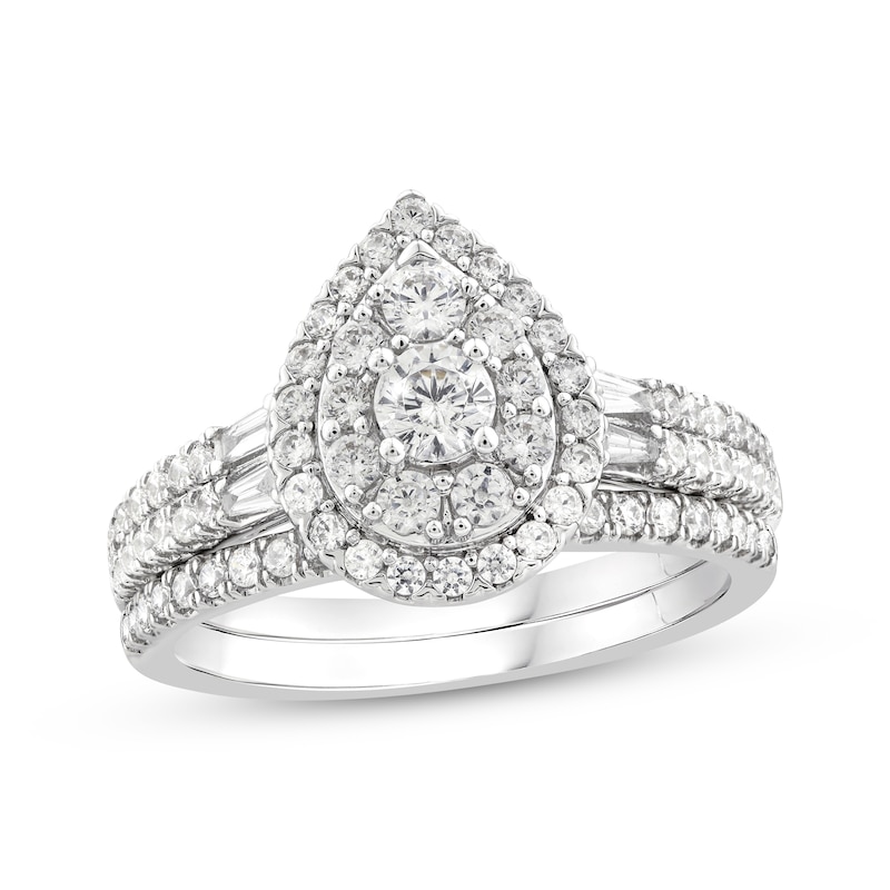 Main Image 1 of Round & Baguette-Cut Diamond Bridal Set 1 ct tw 10K White Gold