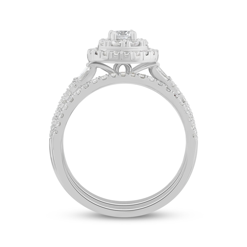 Main Image 3 of Round & Baguette-Cut Diamond Bridal Set 1 ct tw 10K White Gold