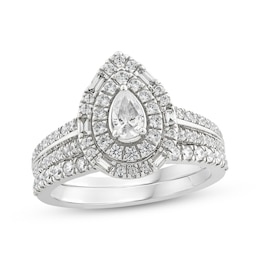 Pear-Shaped, Baguette- & Round-Cut Diamond Bridal Set 1 ct tw 10K White Gold