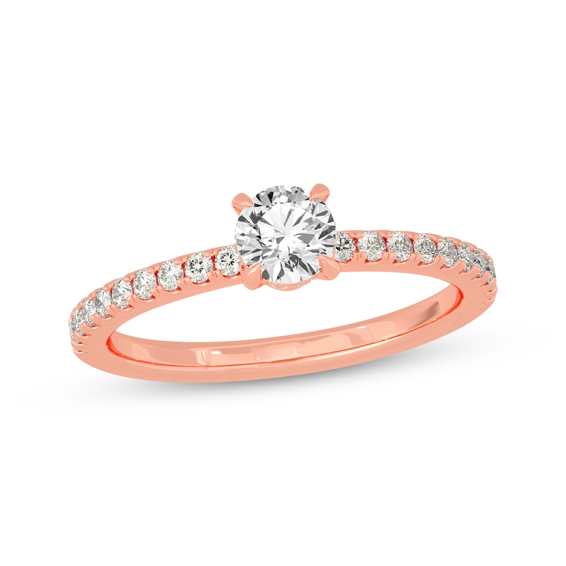 Main Image 1 of Round-Cut Diamond Gallery-Set Engagement Ring 3/4 ct tw 14K Rose Gold