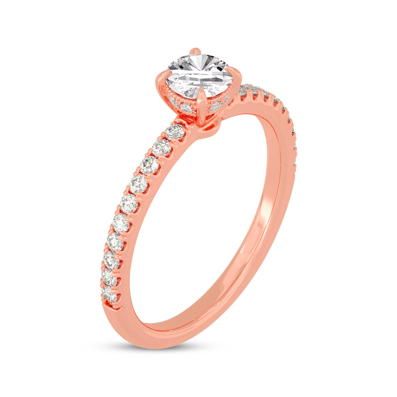 Main Image 2 of Round-Cut Diamond Gallery-Set Engagement Ring 3/4 ct tw 14K Rose Gold