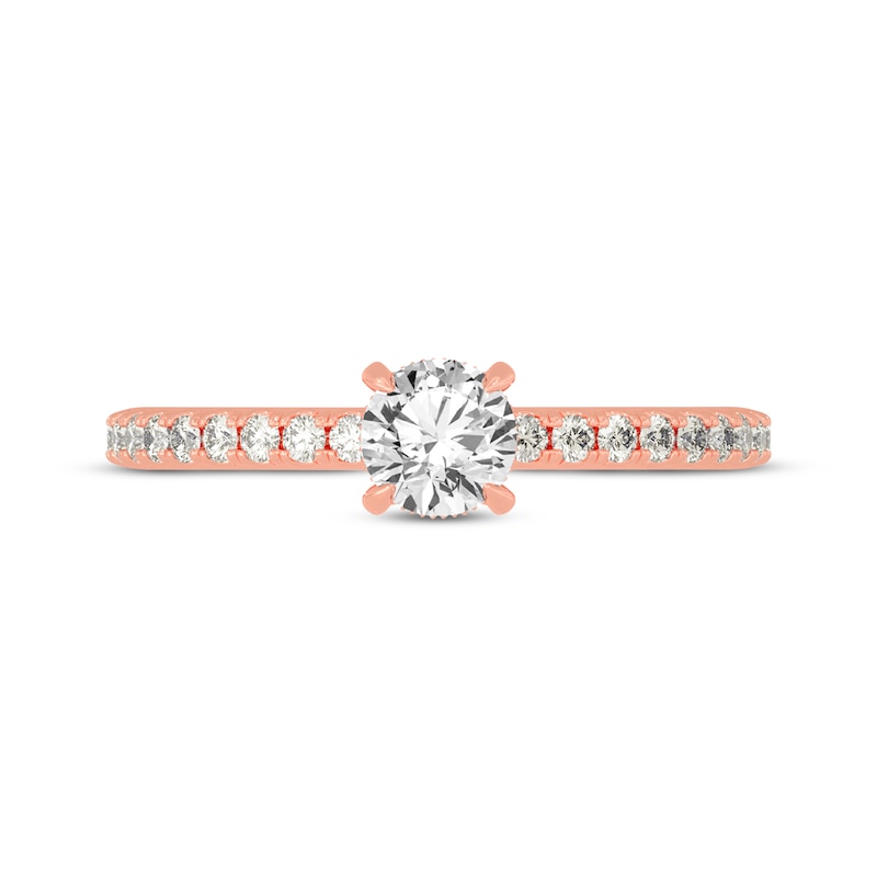 Main Image 3 of Round-Cut Diamond Gallery-Set Engagement Ring 3/4 ct tw 14K Rose Gold