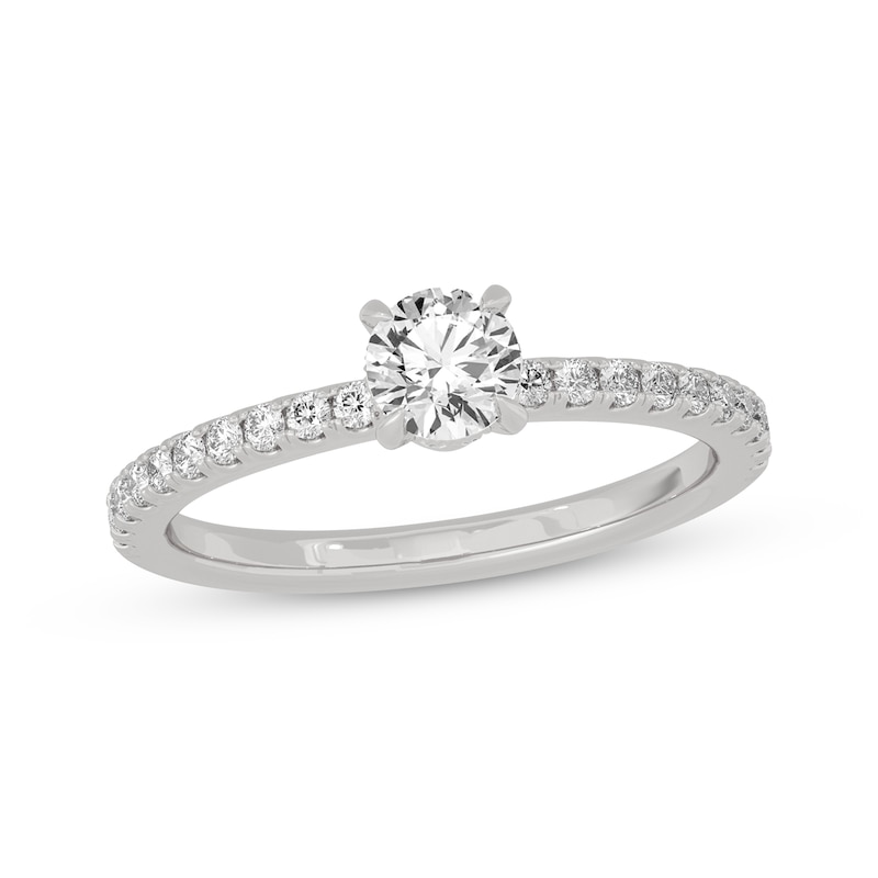 Main Image 1 of Round-Cut Diamond Gallery-Set Engagement Ring 3/4 ct tw 14K White Gold