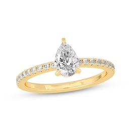 Pear-Shaped & Round-Cut Diamond Gallery-Set Engagement Ring 3/4 ct tw 14K Yellow Gold