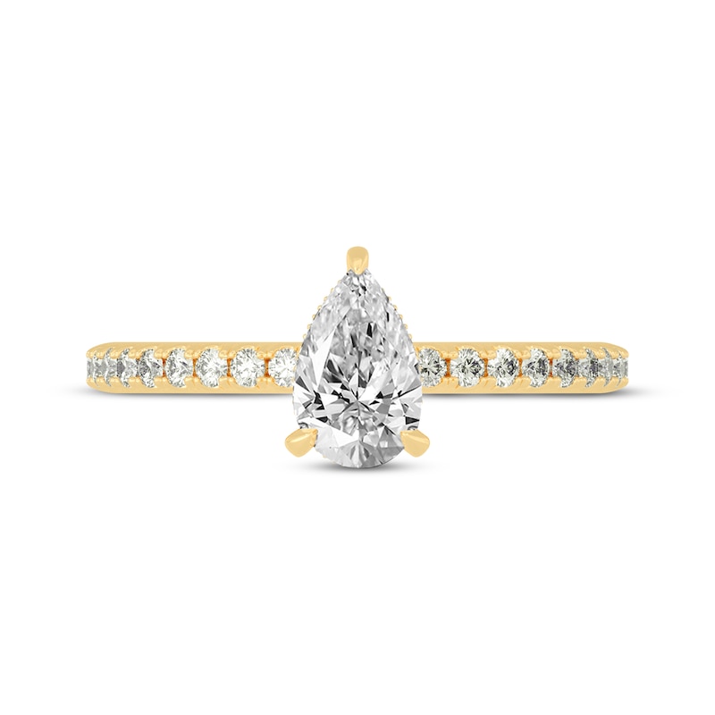 Main Image 3 of Pear-Shaped & Round-Cut Diamond Gallery-Set Engagement Ring 3/4 ct tw 14K Yellow Gold