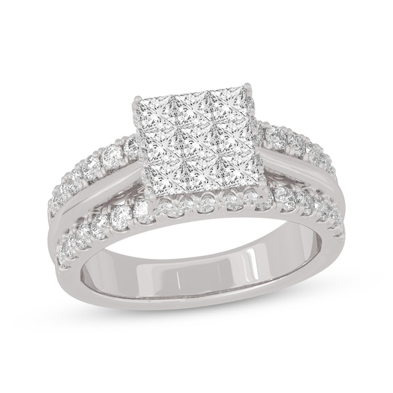 Princess & Round-Cut Multi-Diamond Center Engagement Ring 2 ct tw 14K White Gold