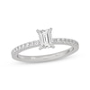 Thumbnail Image 1 of Emerald & Round-Cut Diamond Gallery-Set Engagement Ring 3/4 ct tw 14K White Gold