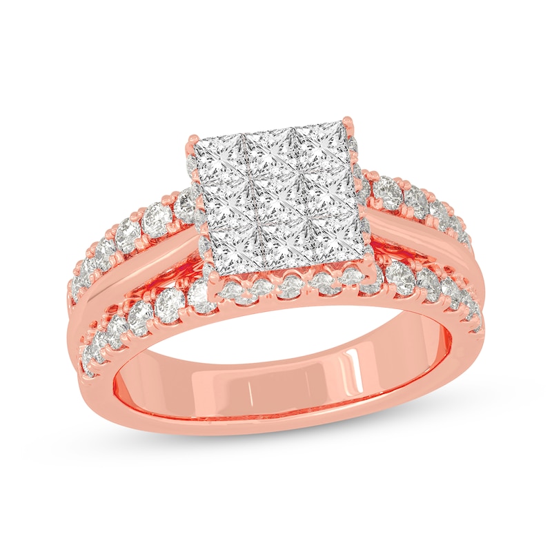 Main Image 1 of Princess & Round-Cut Multi-Diamond Center Engagement Ring 2 ct tw 14K Rose Gold